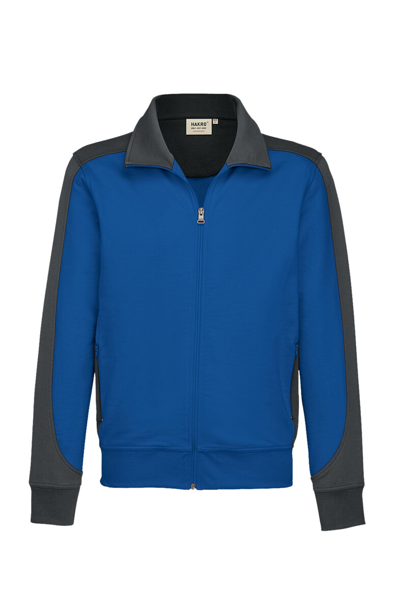 HAKRO 477 Sweatjacke Contrast MIKRALINAR® in Royalblau/Anthrazit – Vorderansicht