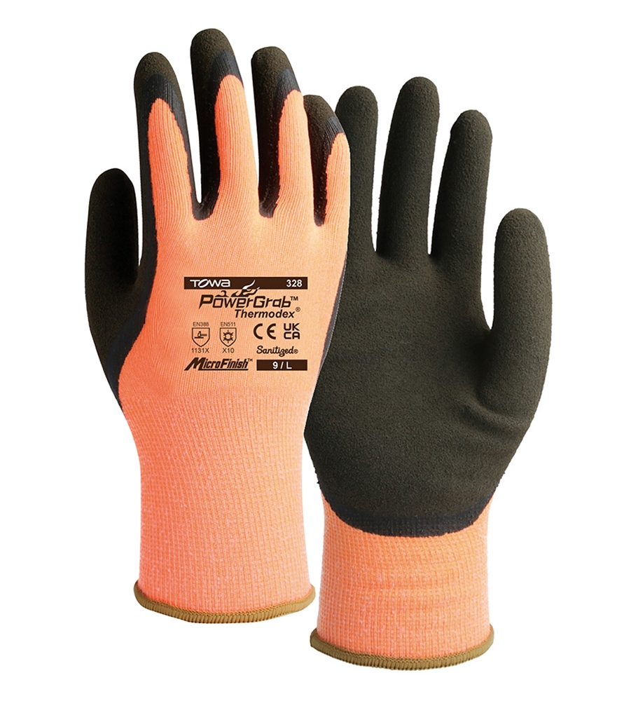 TOWA® Winterhandschuhe PowerGrab® Thermodex in Orange/Schwarz – Detailansicht