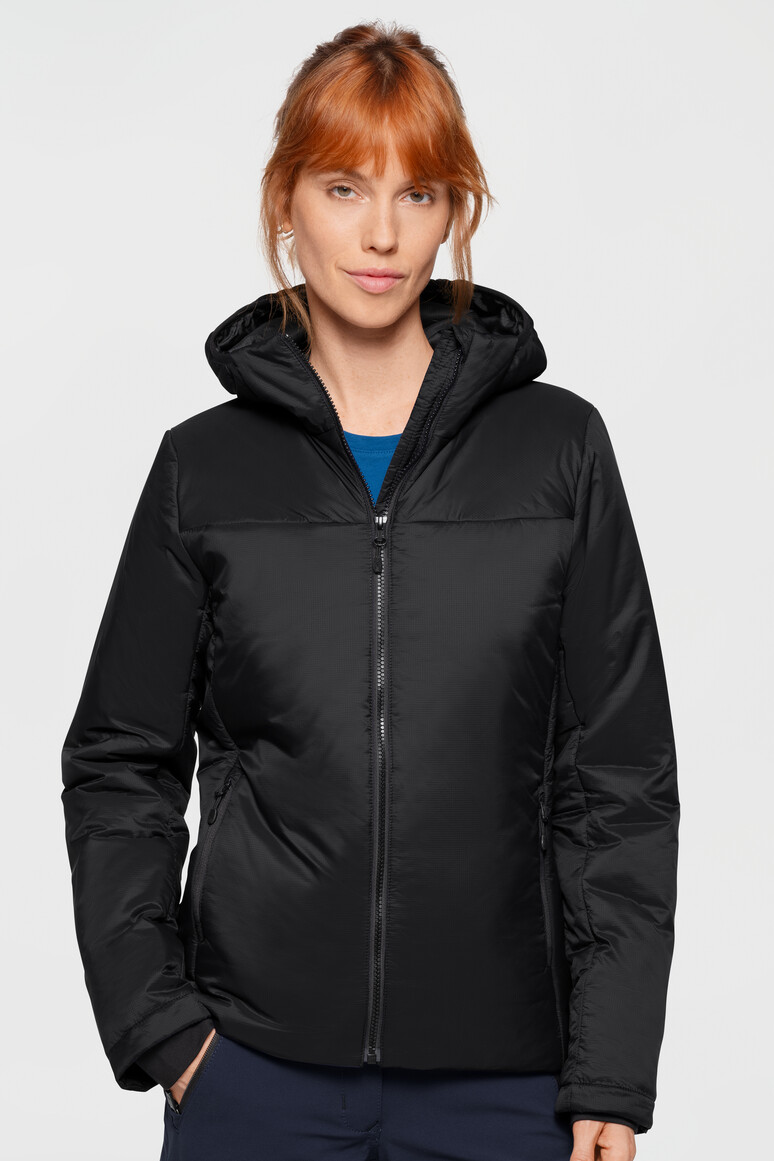 HAKRO 289 Damen Kapuzen-Thermo-Loftjacke in Schwarz – Modellansicht