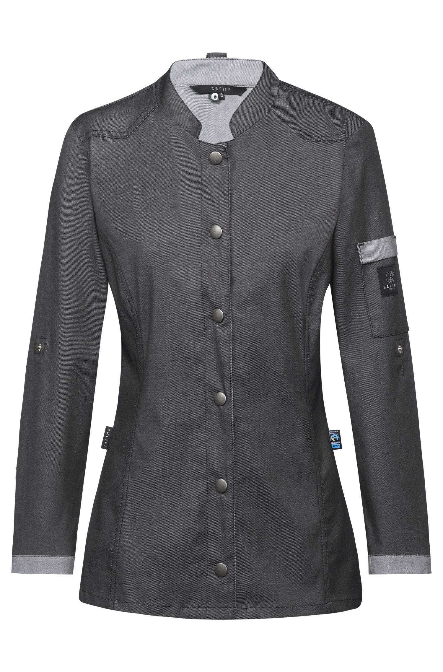 Greiff Damen-Kochjacke im Bikerstyle RF in Denimoptik Anthrazit – Vorderansicht