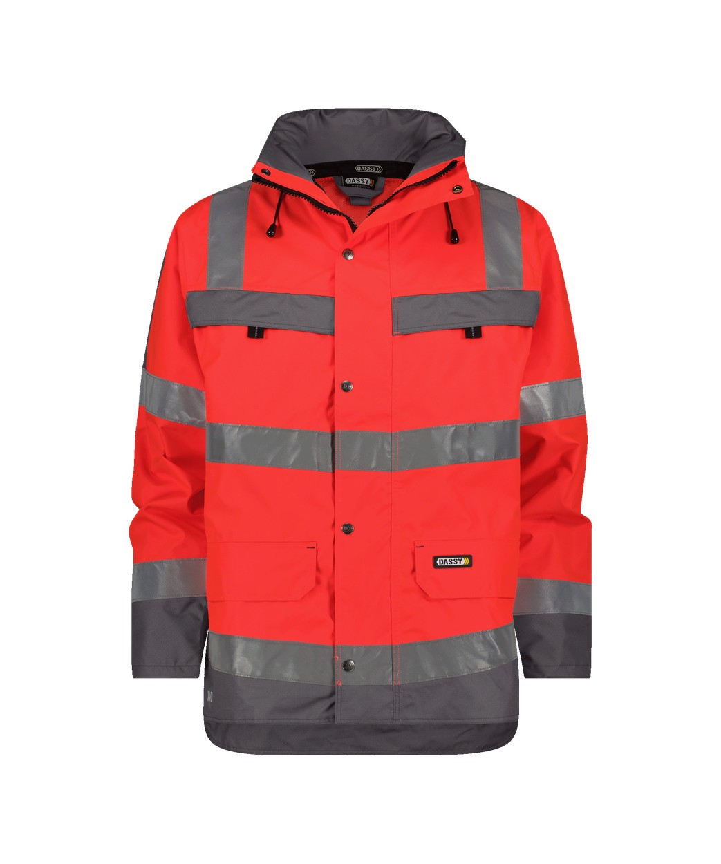 DASSY® Atlantis in Neonrot/Zementgrau – Vorderansicht