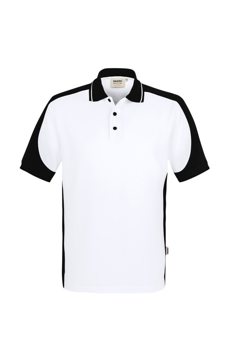 HAKRO 539 Poloshirt Contrast MIKRALINAR® ECO in Weiß/Schwarz – Vorderansicht