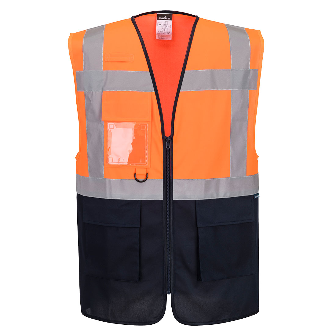 Portwest ES1 Essential Hi-Vis Contrast Executive Vest in Orange/Marine – Vorderansicht