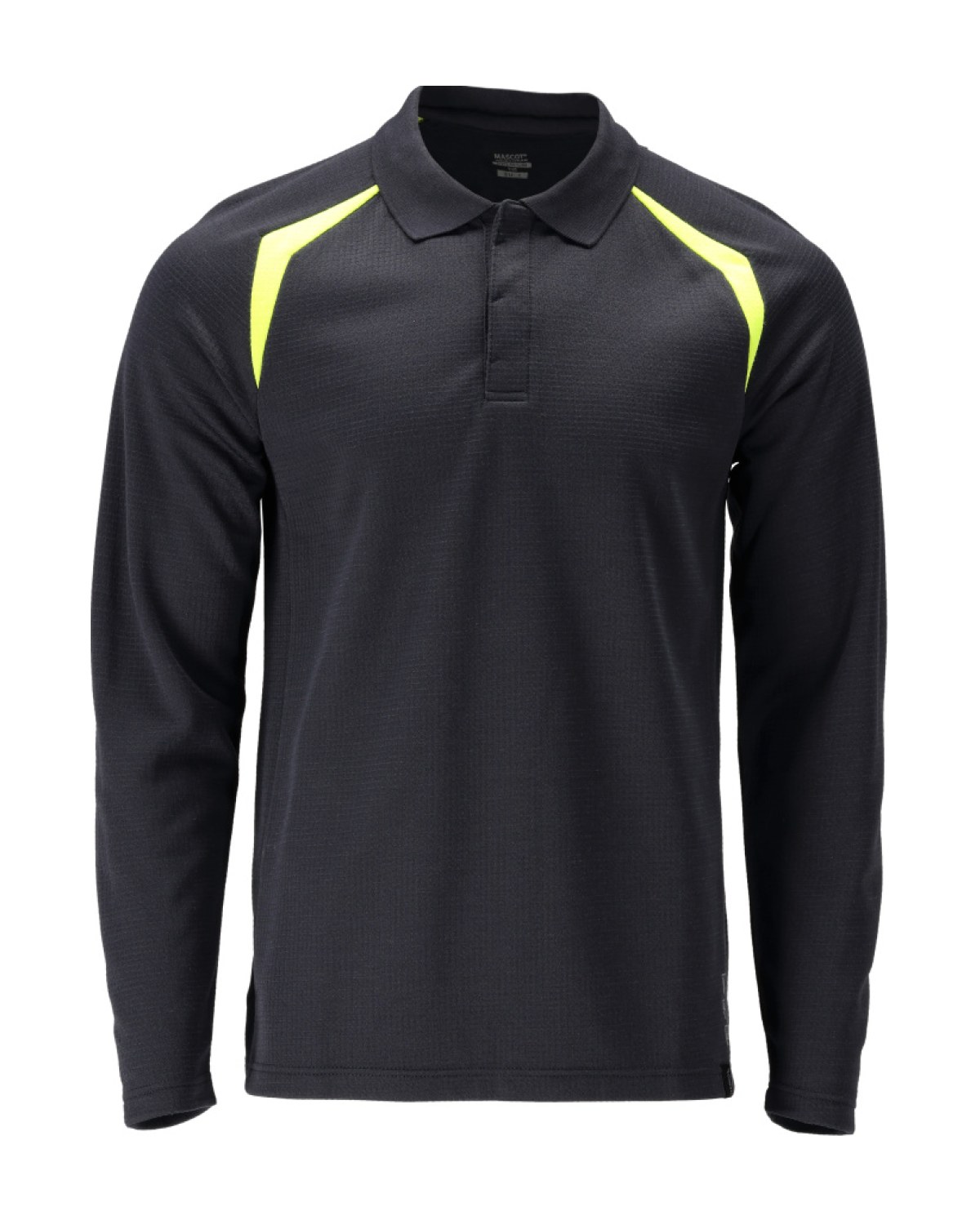 MASCOT Accelerate Multisafe Polo-Shirt, Langarm in Schwarzblau/Hi-Vis Gelb – Vorderansicht