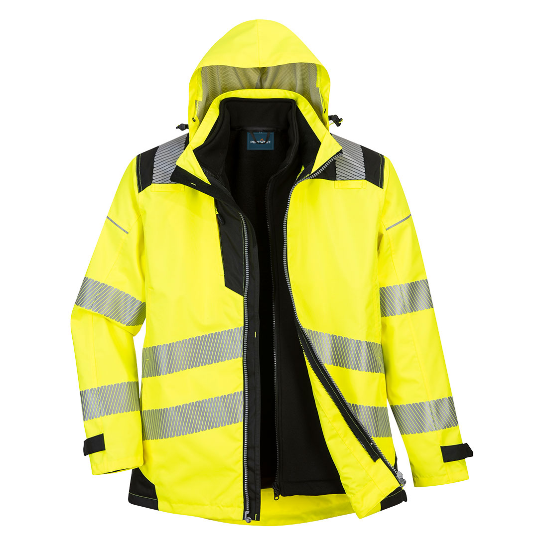 Portwest PW3 Hi-Vis 3-in-1 Jacket in Gelb/Schwarz – Vorderansicht