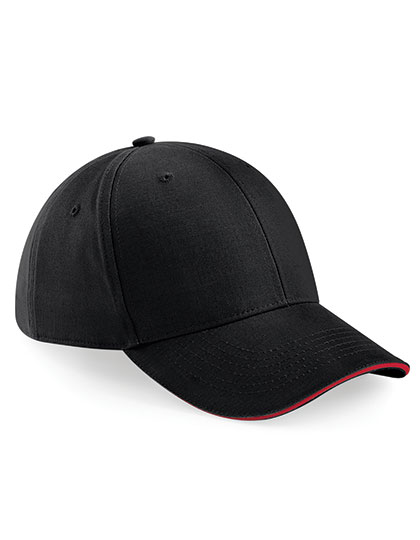 Beechfield Athleisure 6 Panel Cap in Black/Classic Red – Vorderansicht