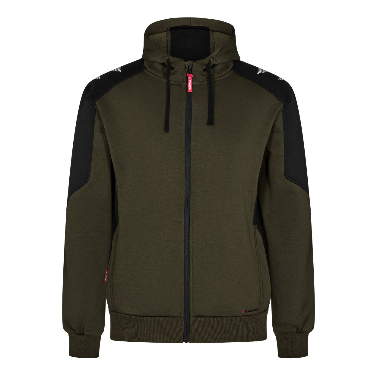 ENGEL Galaxy 8820-233 Sweatcardigan mit Kapuze in Forest Green/Schwarz – Vorderansicht