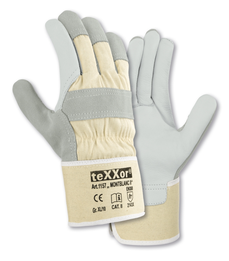 teXXor® Rindvollleder-Handschuhe MONTBLANC II in Leder Natur, Drell Weiß – Detailansicht