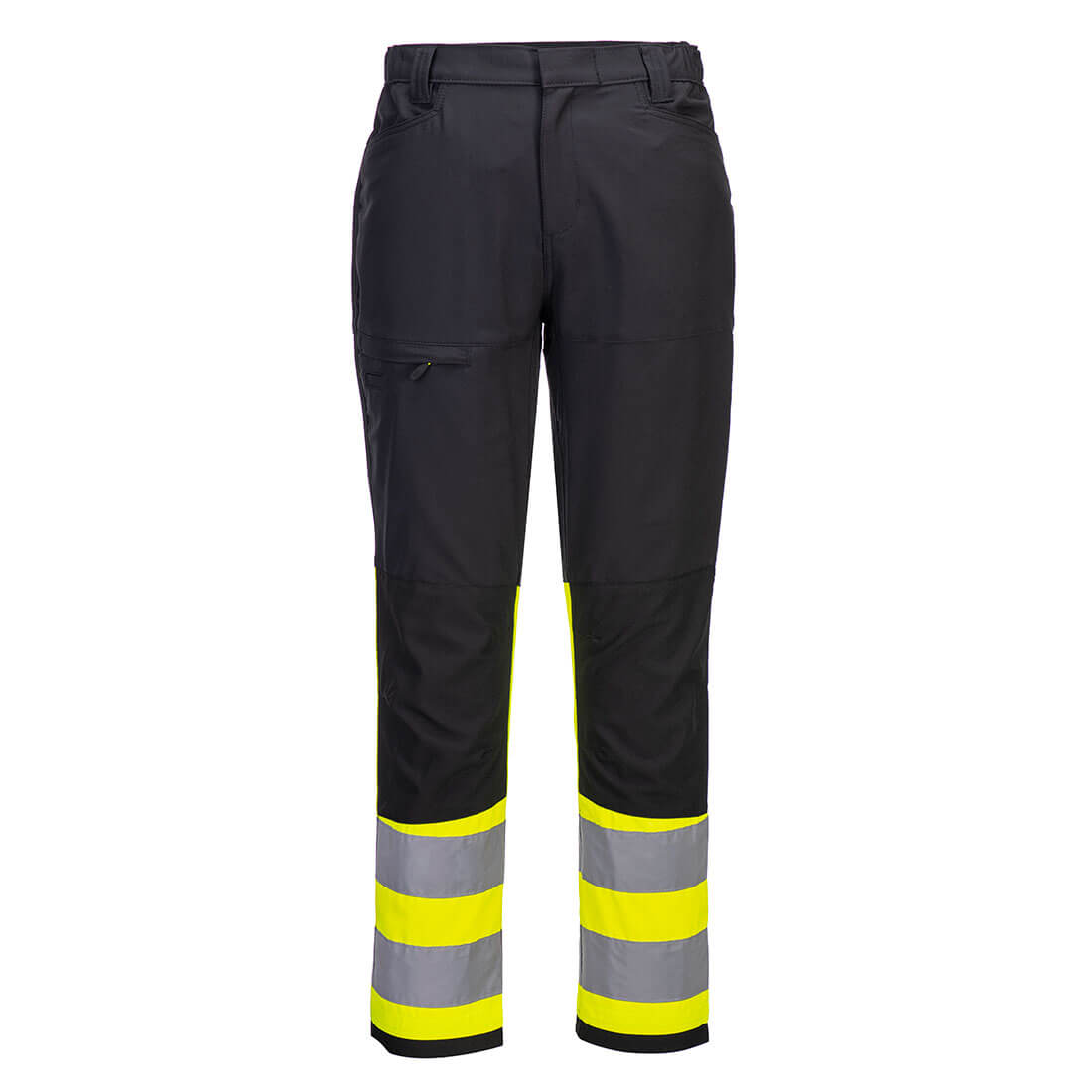Portwest WX2 Eco Hi-Vis Class 1 Service Trousers in Gelb/Schwarz – Vorderansicht
