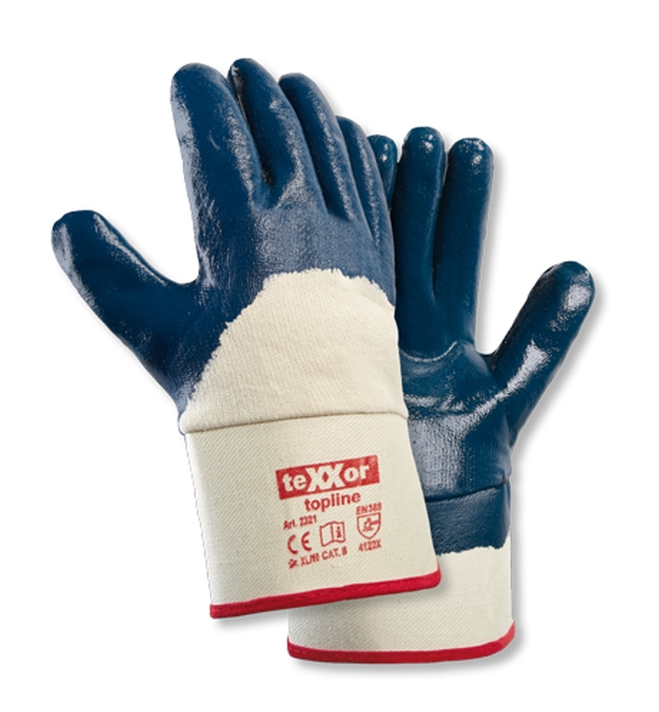 teXXor® topline Nitril-Handschuhe STULPE in Beige/Blau – Vorderansicht