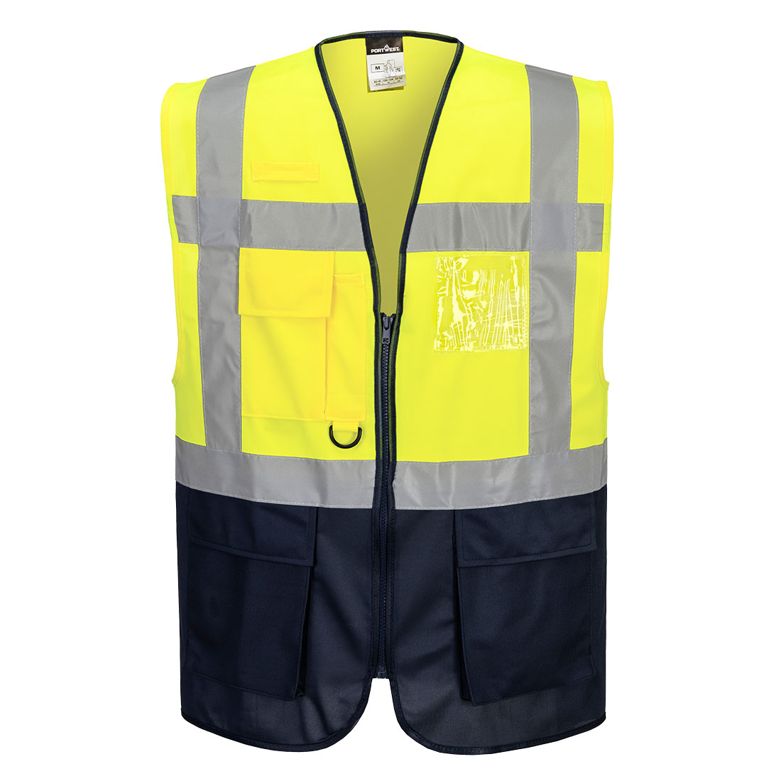 Portwest Warsaw Hi-Vis Contrast Executive Vest in Gelb/Schwarz – Vorderansicht