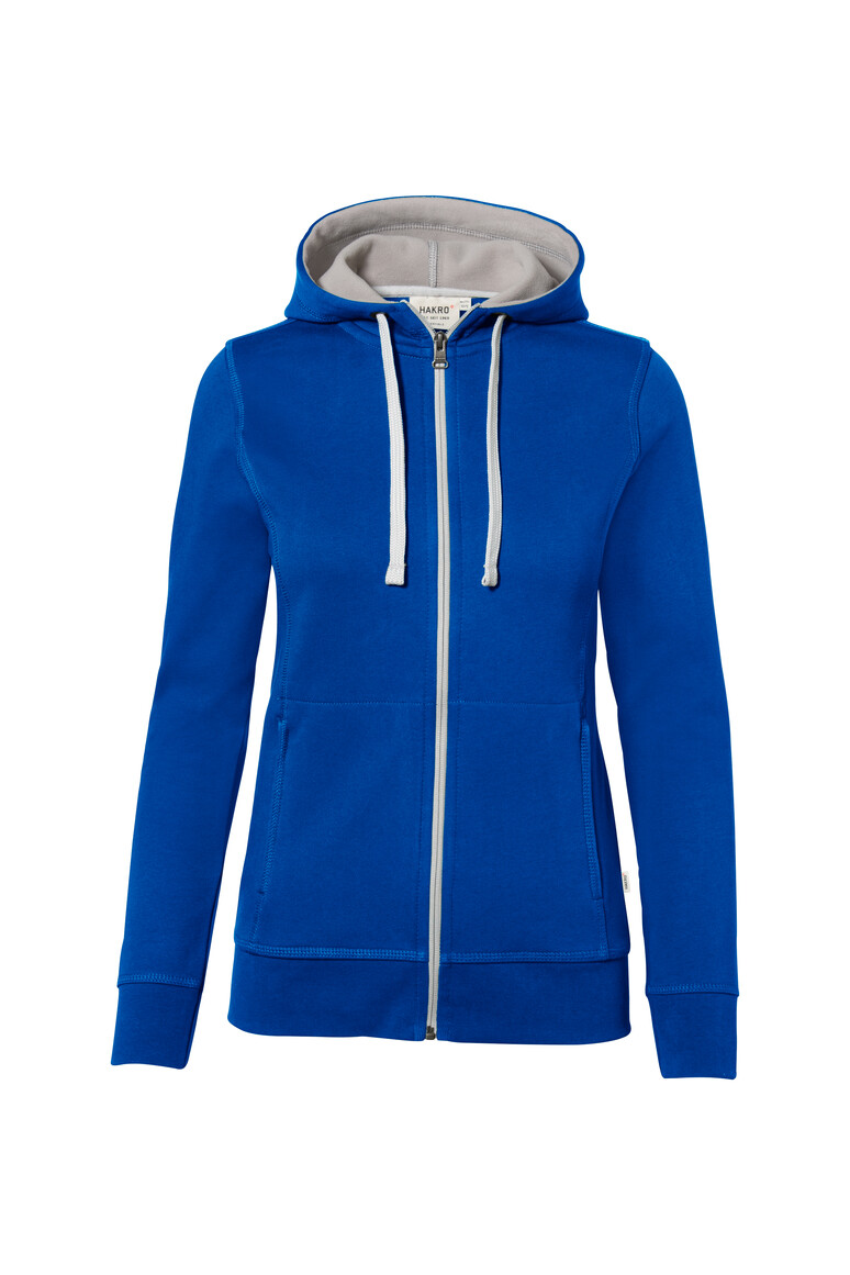 HAKRO 255 Damen Kapuzenjacke Bonded ECO in Royalblau/Silber – Vorderansicht