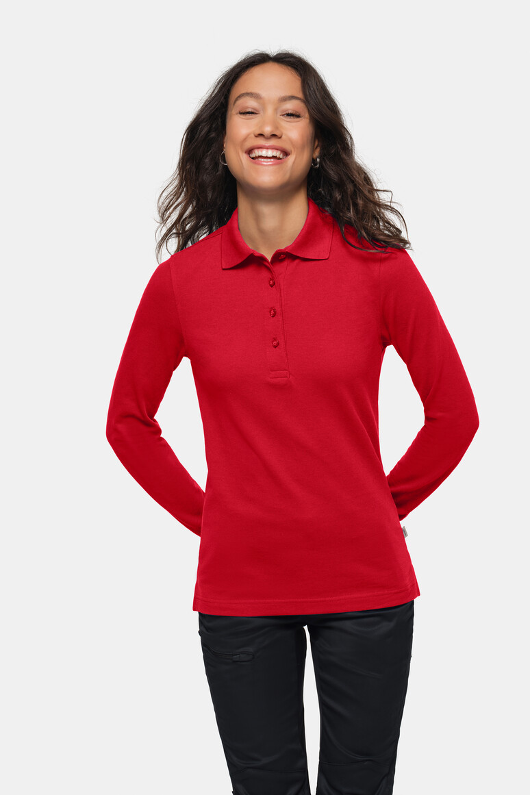 HAKRO 215 Damen Longsleeve-Poloshirt MIKRALINAR® in Rot – Modellansicht