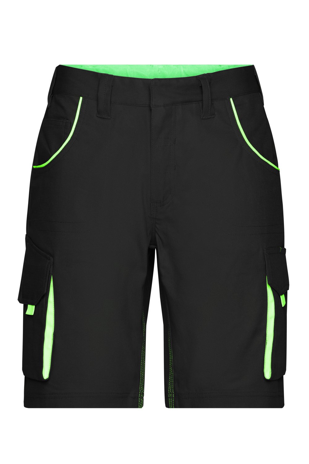 Daiber Workwear Bermudas - COLOR - in Black/Lime-Green – Vorderansicht
