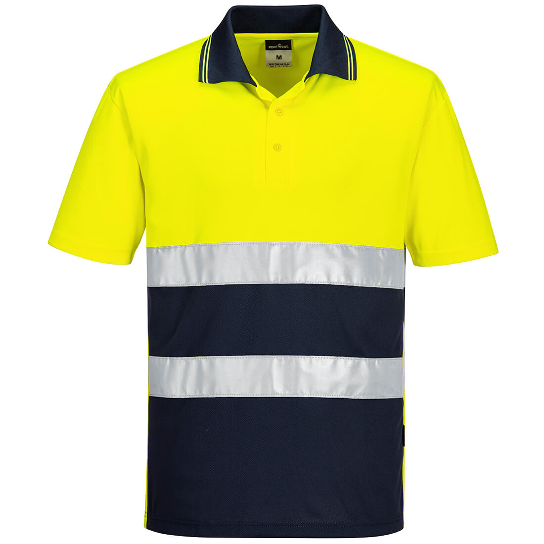 Portwest Hi-Vis Lightweight Contrast Polo Shirt S/S in Gelb/Marine – Vorderansicht