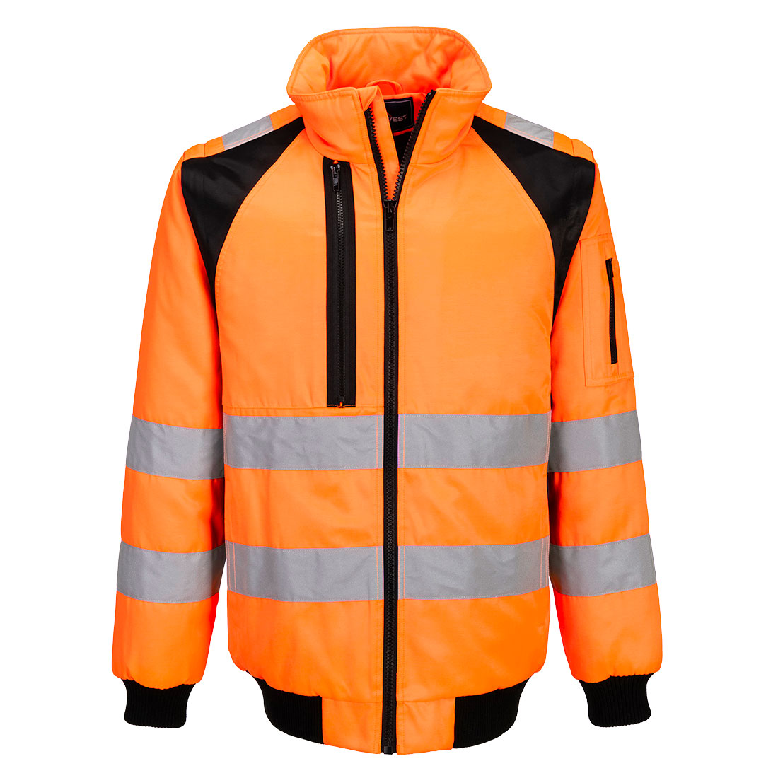 Portwest WX2 Hi-Vis 2-in-1 Pilot Jacket in Orange/Schwarz – Vorderansicht