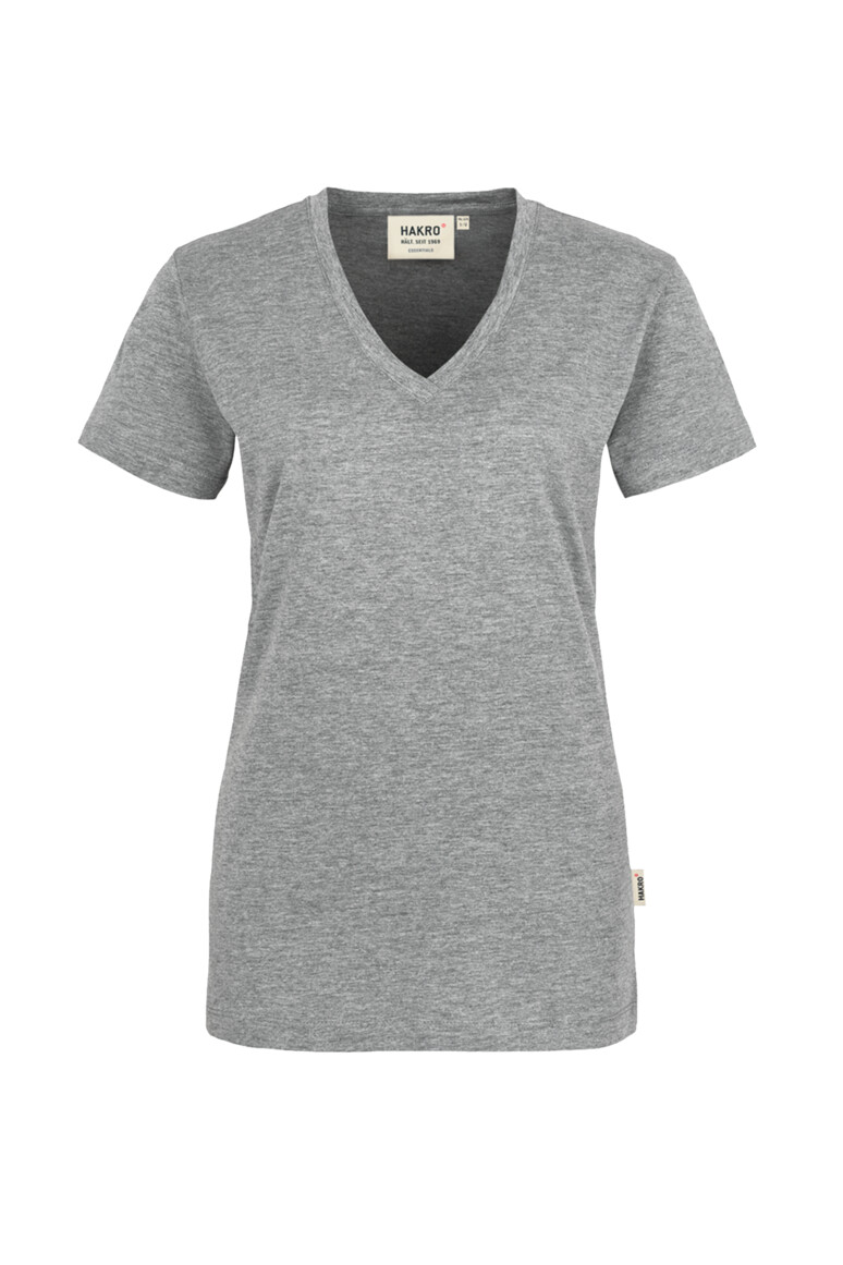 HAKRO 126 Damen V-Shirt Classic in Grau Meliert – Vorderansicht