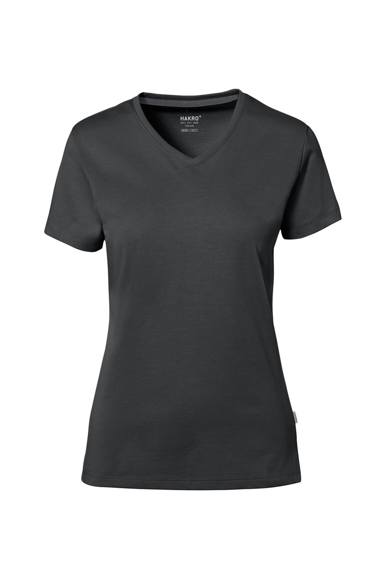 HAKRO 169 COTTON TEC® Damen V-Shirt in Anthrazit – Vorderansicht