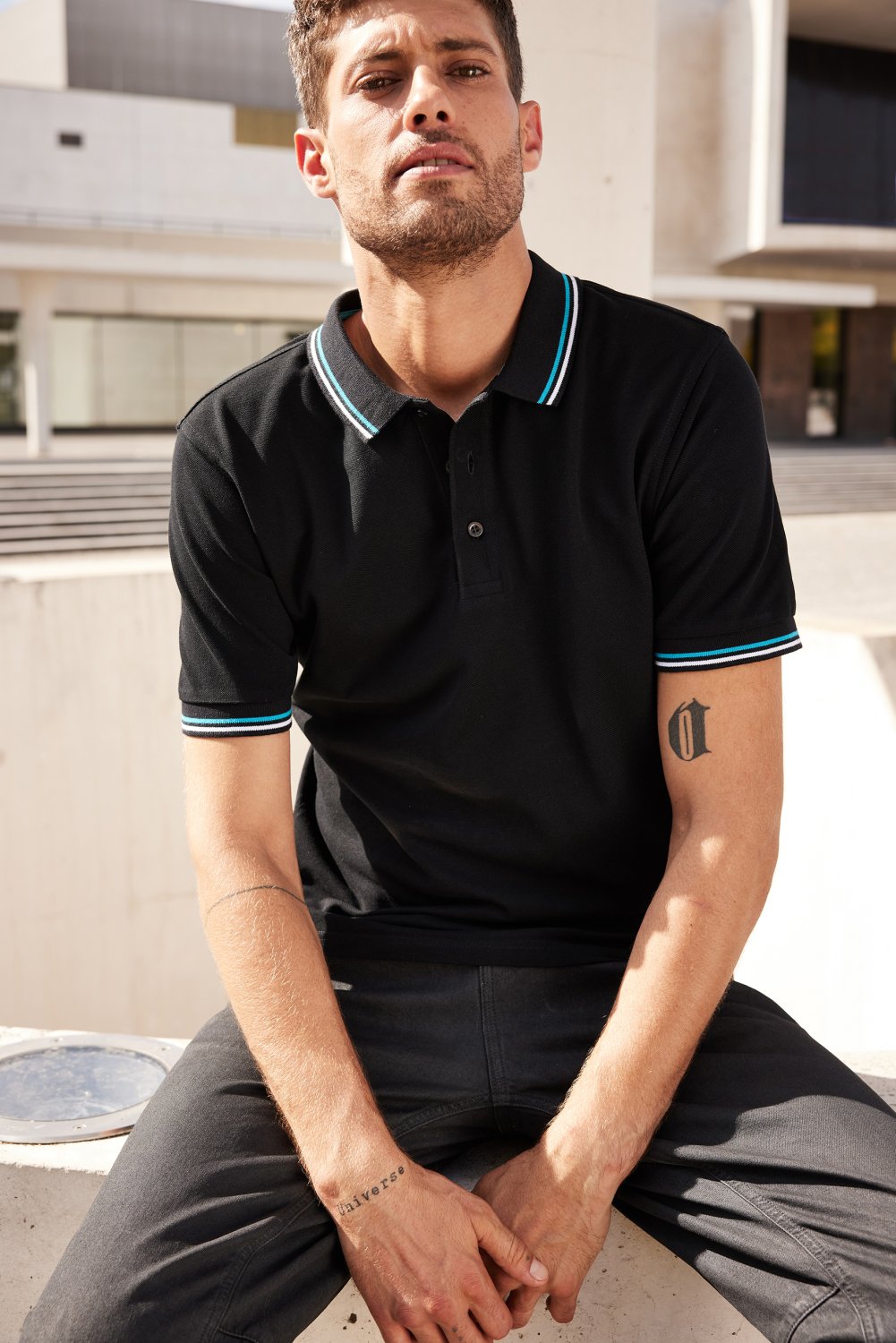 Daiber Men's Polo in Black/White/Grey – Modellansicht