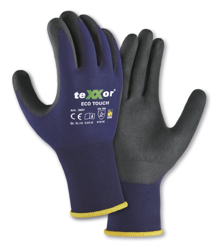 teXXor® Nylon-Strickhandschuhe ECO TOUCH® in Dunkelblau/Schwarz – Detailansicht
