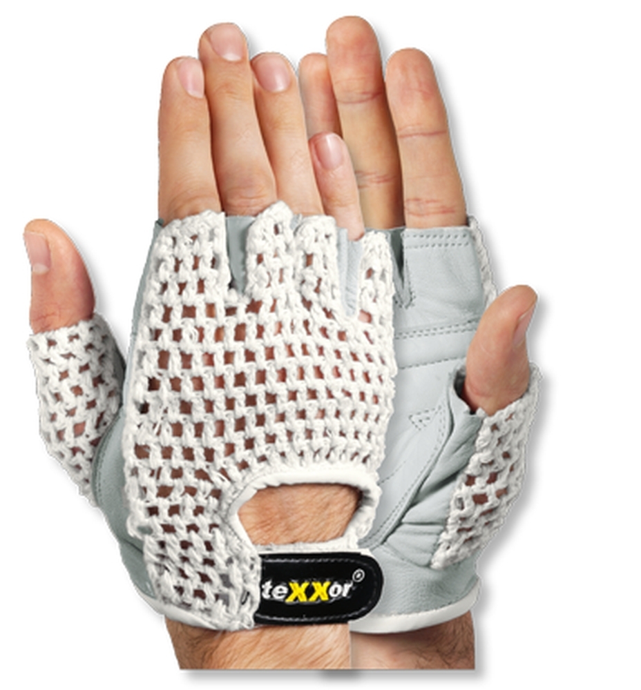 teXXor® Nappaleder-Handschuhe FAHRRADFAHRER in Leder Natur / Textil Weiß – Vorderansicht