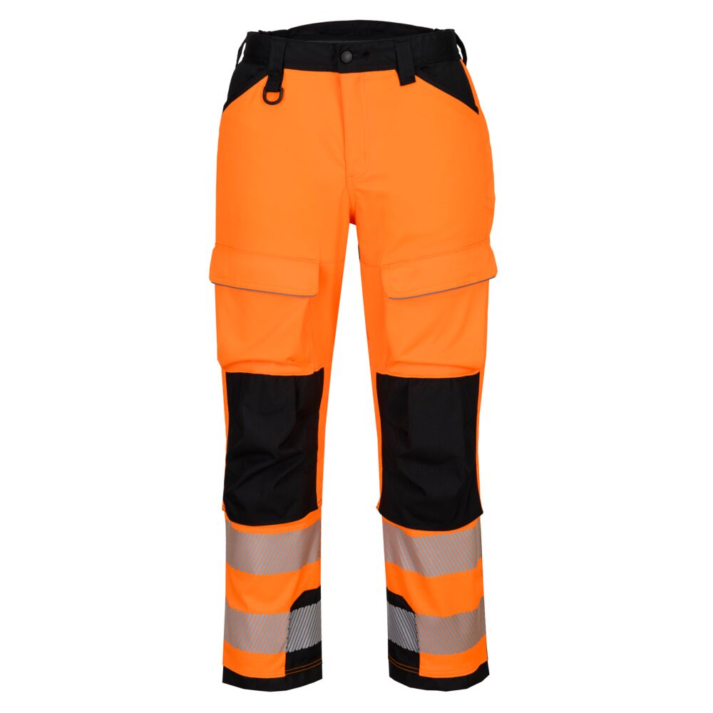 Portwest PW3 Hi-Vis Harness Trouser in Orange/Schwarz – Vorderansicht