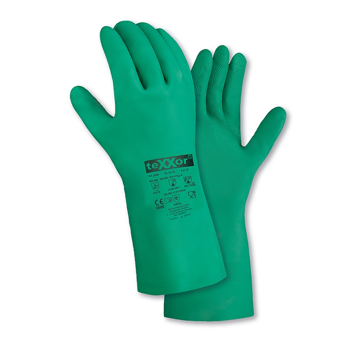 teXXor® Chemikalienschutz-Handschuhe NITRIL in Grün – Detailansicht
