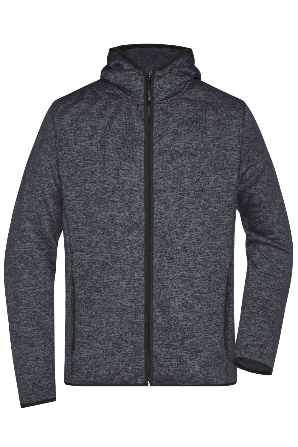 Daiber Men's Knitted Fleece Hoody in Dark-Melange/Black – Vorderansicht