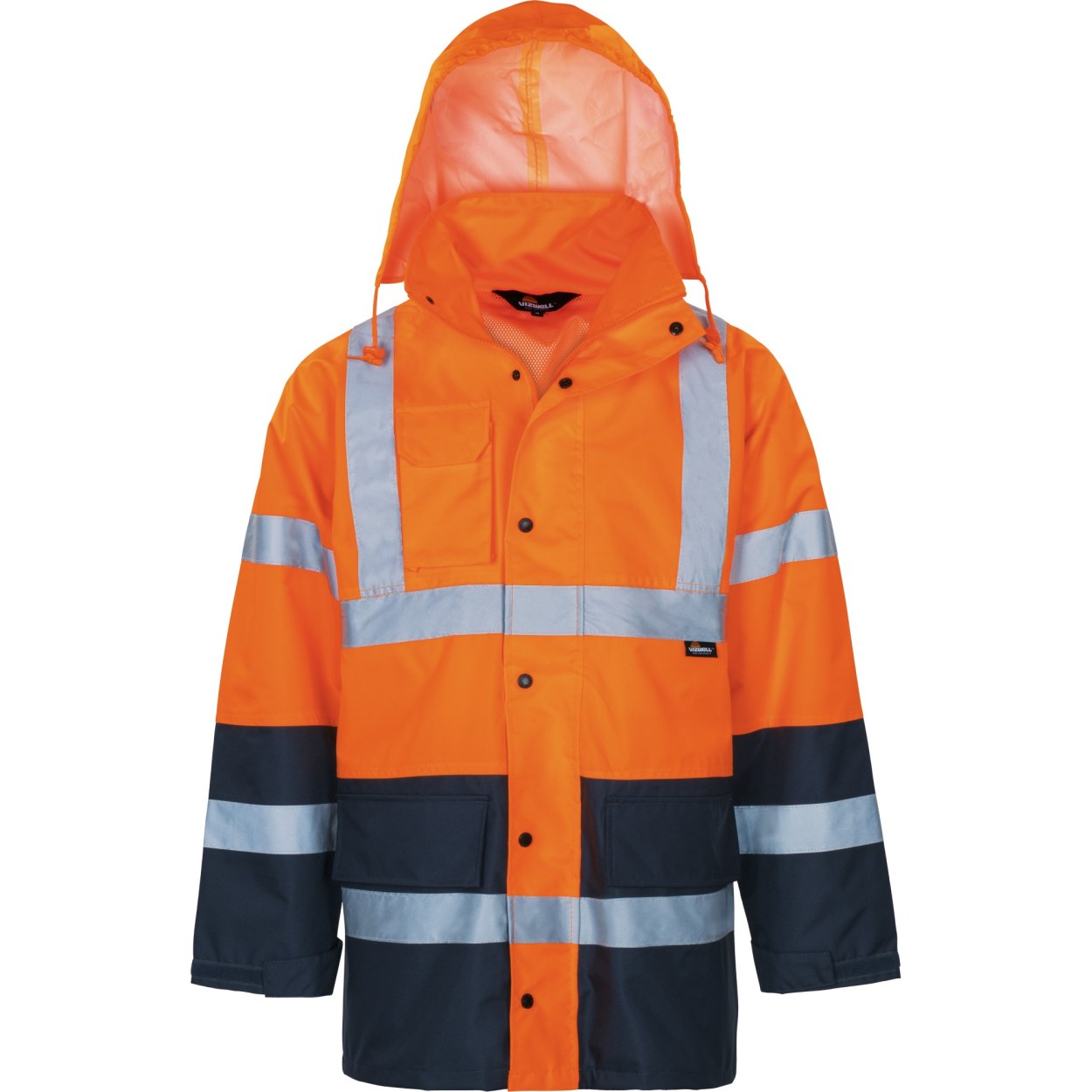 Vizwell Warnschutz-Regenjacke VW61 in Leuchtorange-Marine – Vorderansicht