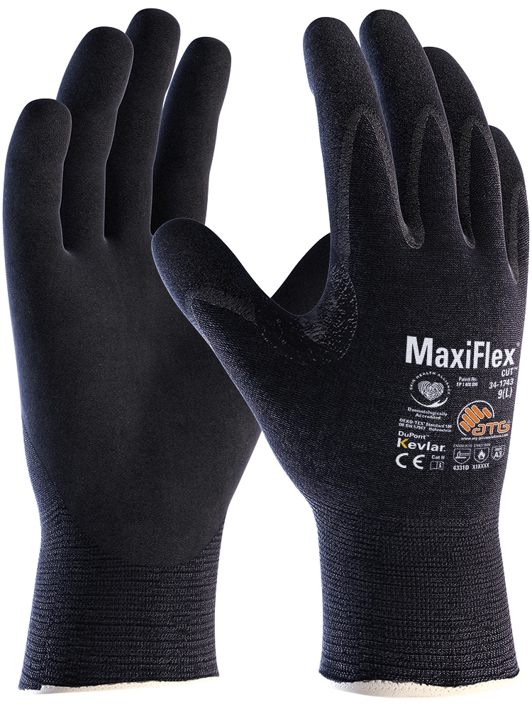 ATG® MaxiFlex® Cut™ Kevlar® Schnittschutz-Strickhandschuhe (34-1743) in Schwarz – Vorderansicht