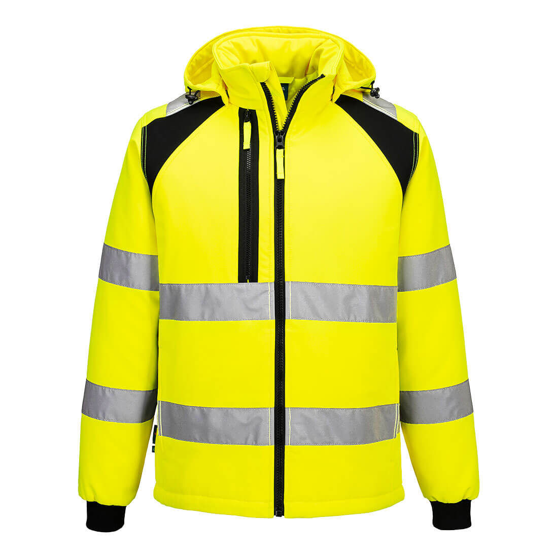 Portwest WX2 Eco Hi-Vis Padded Softshell (2L) in Gelb/Schwarz – Vorderansicht