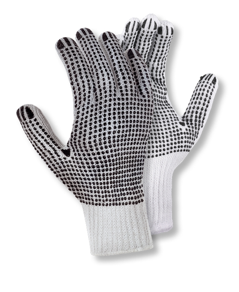 teXXor® Grobstrick-Handschuhe BAUMWOLLE/POLYESTER in Weiß/Schwarze Noppen – Vorderansicht