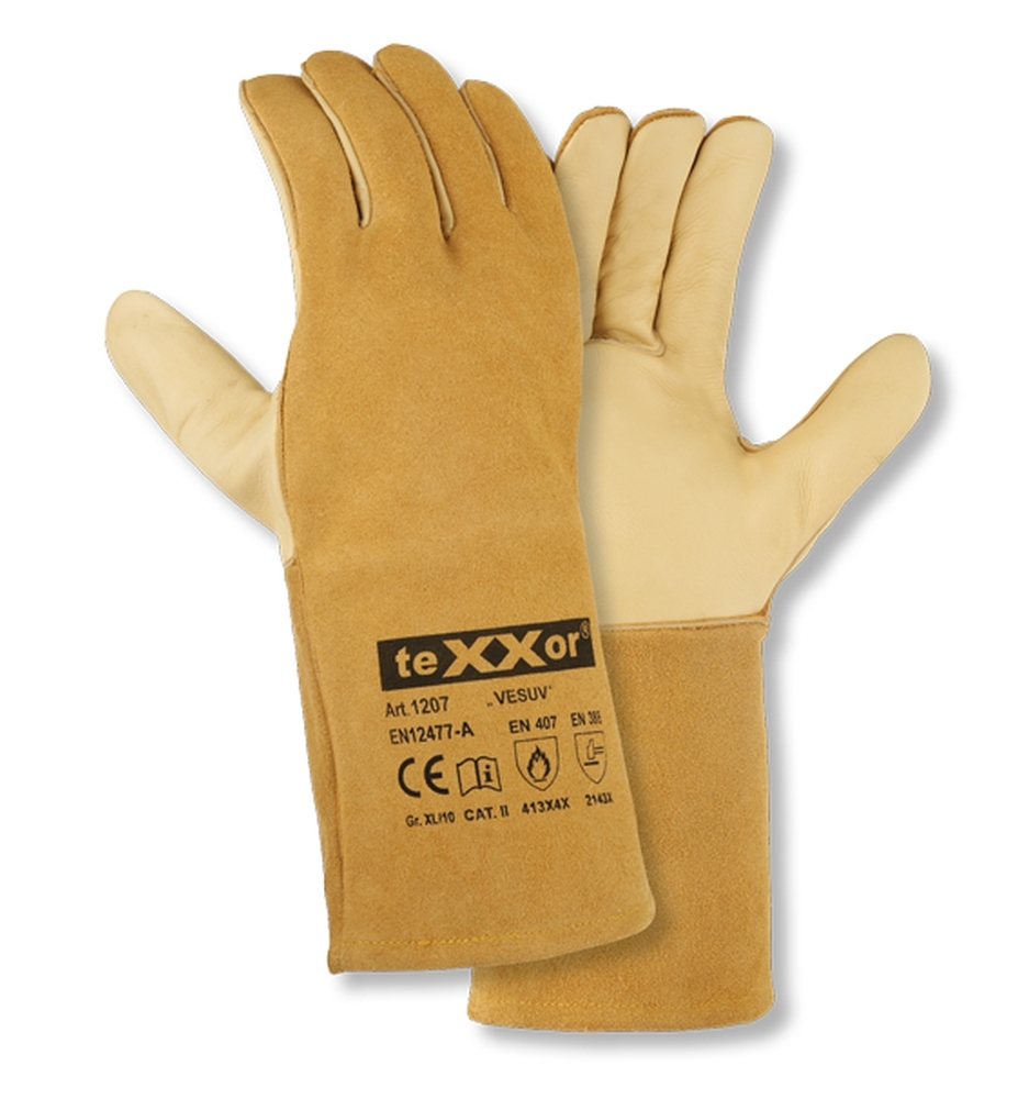 teXXor® Schweißerhandschuhe VESUV in Beige – Vorderansicht