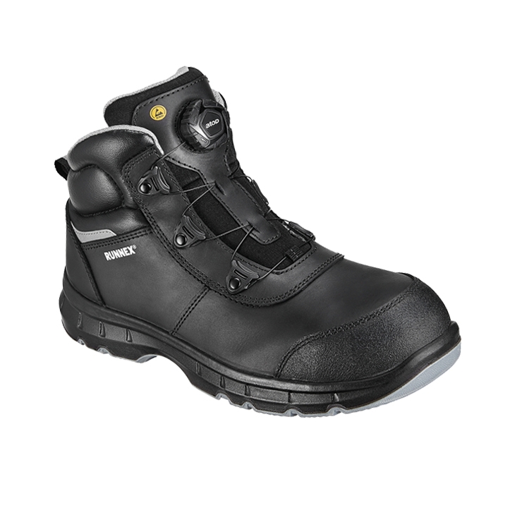 RUNNEX® S3S-ESD-Sicherheitsstiefel atop FlexStar in Schwarz/Grau – Vorderansicht
