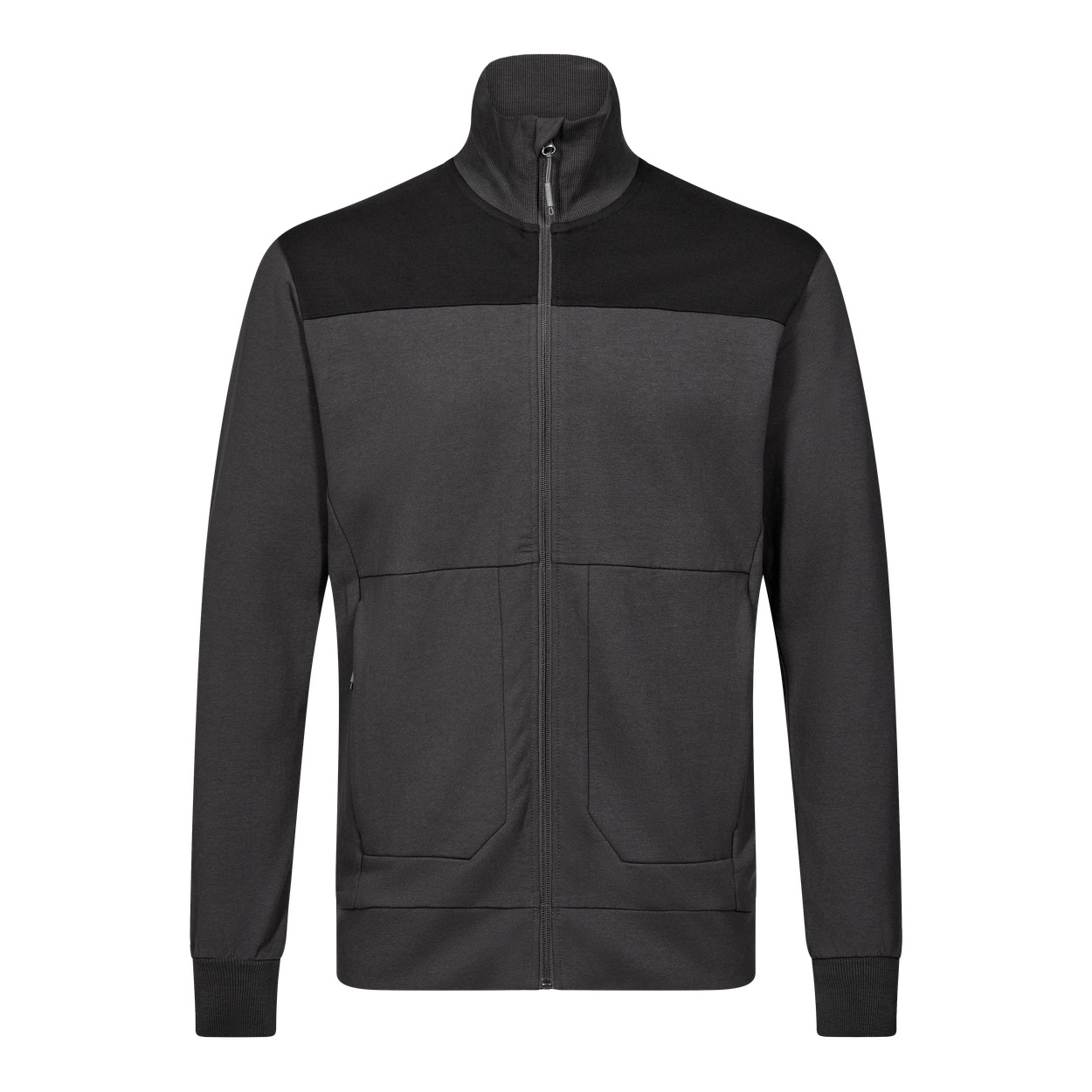 ENGEL Entire 8328-247 Sweatcardigan mit Kragen in Anthrazitgrau/Schwarz – Vorderansicht