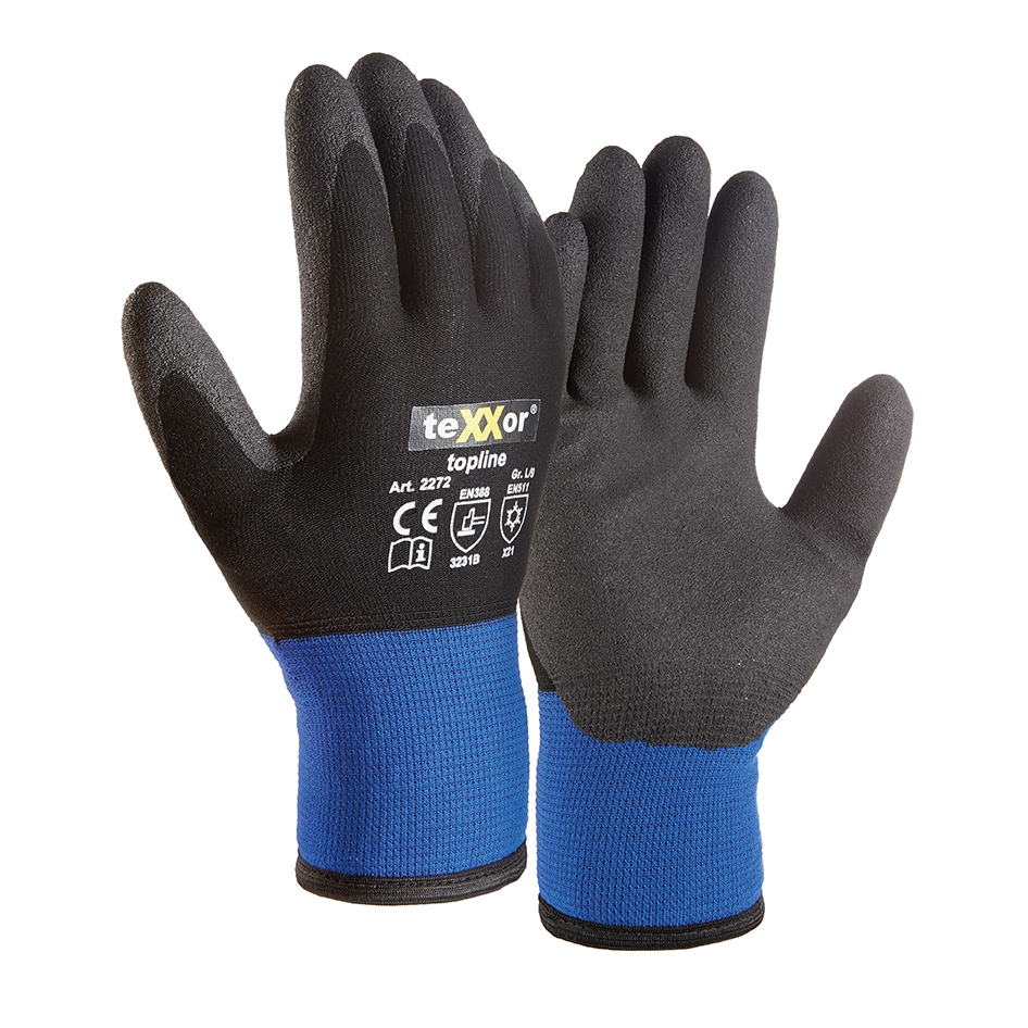 teXXor® Nylon-Winterhandschuhe HPT® in Schwarz/Blau – Vorderansicht