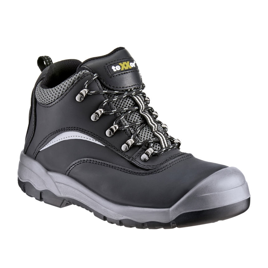 teXXor® S3-Sicherheitsschnürstiefel CANNES in Schwarz/Grau – Vorderansicht
