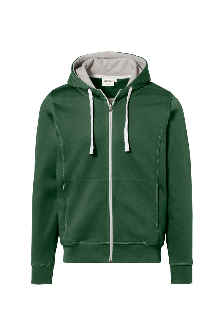 HAKRO 455 Kapuzenjacke Bonded ECO in Tanne/Silber – Vorderansicht