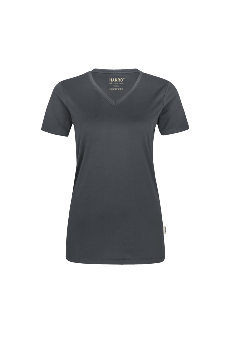 HAKRO 187 Damen V-Shirt COOLMAX® ECO in Anthrazit – Vorderansicht