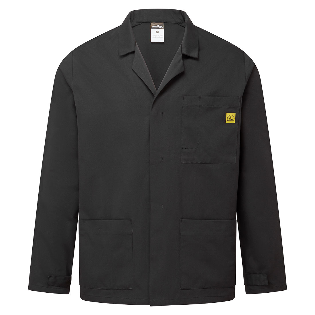 Portwest Anti-Static ESD Lab Jacket in Schwarz – Vorderansicht