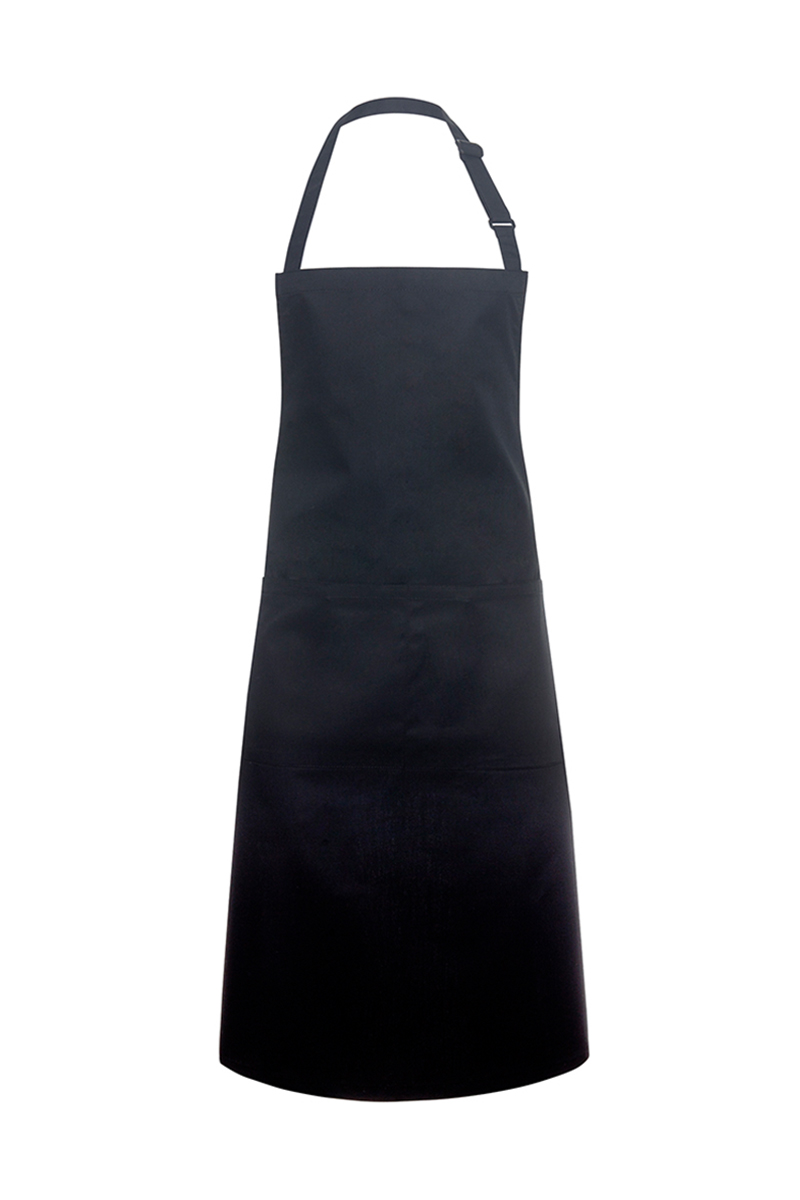 Karlowsky XXL-Latzschürze Basic in Übergröße mit Schnalle und Tasche in Schwarz – Vorderansicht