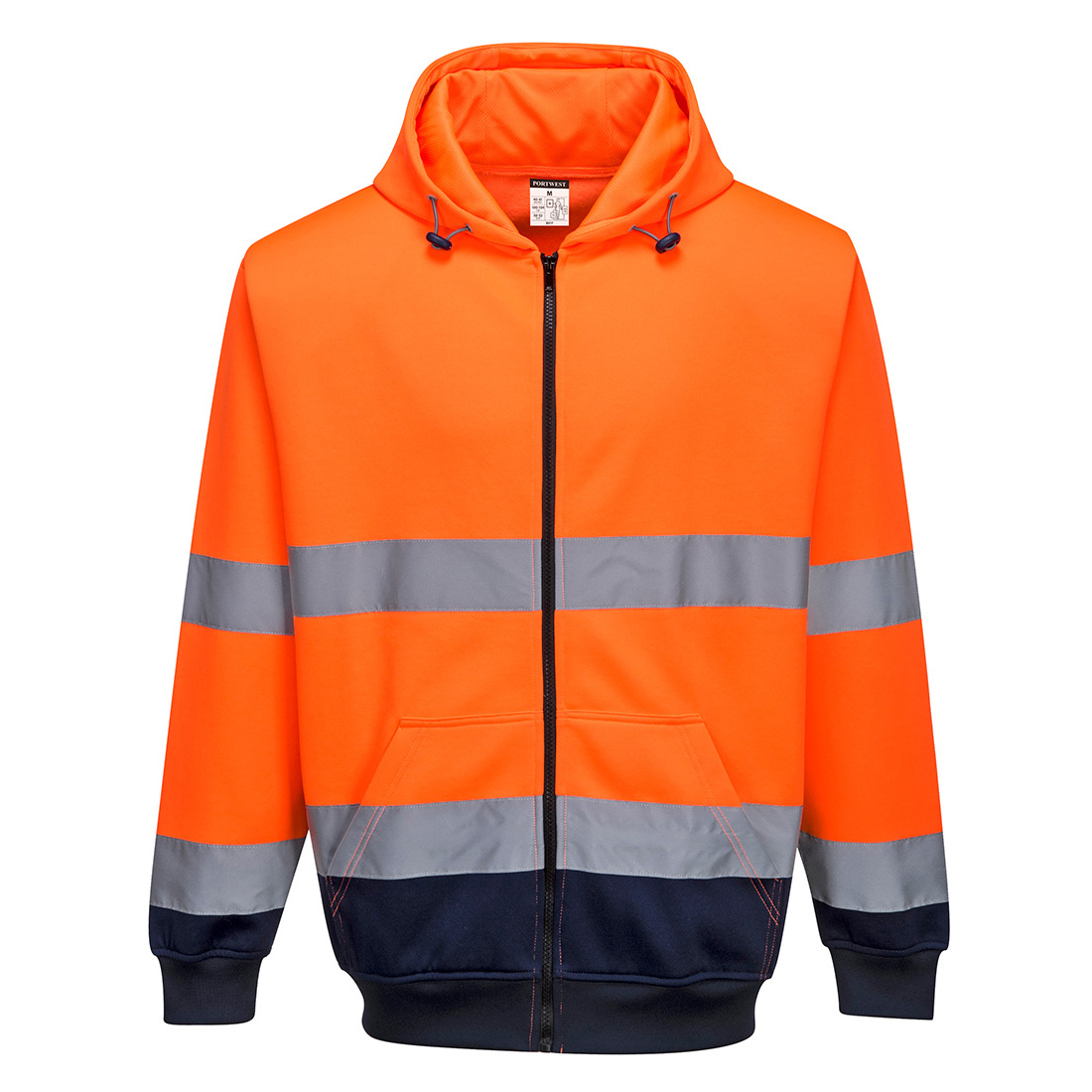 Portwest Hi-Vis Contrast Zipped Hoodie in Orange/Marine – Vorderansicht