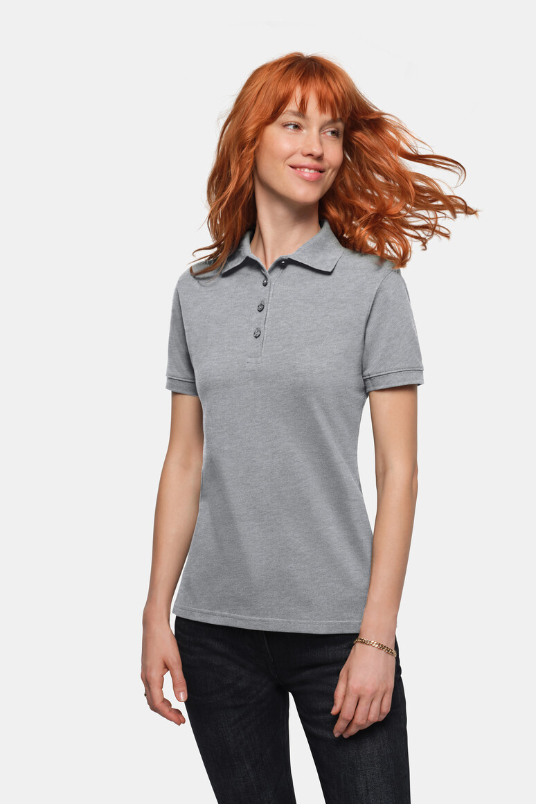 HAKRO 301 Damen Poloshirt Bio-Baumwolle in Grau Meliert – Modellansicht