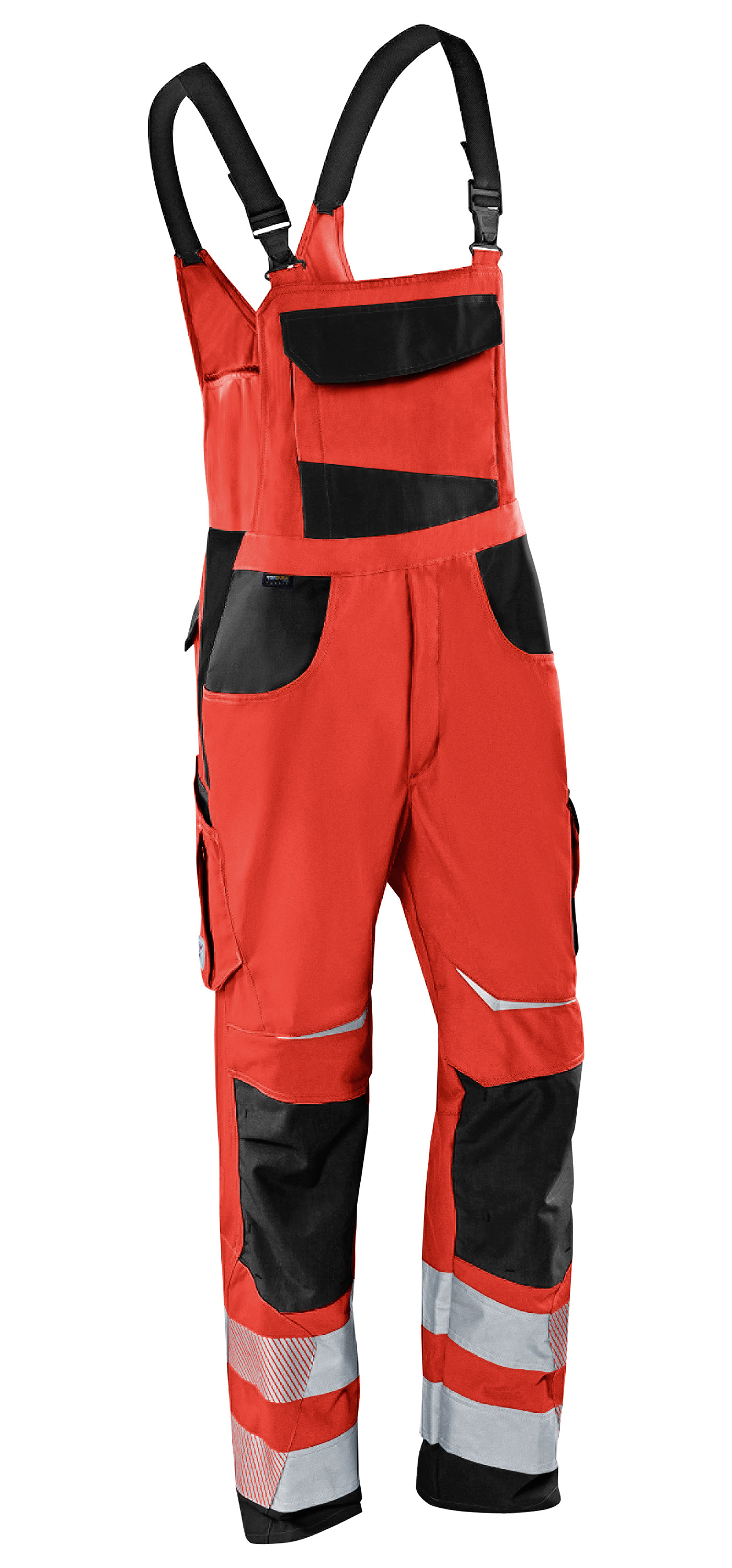 KÜBLER REFLECTIQ Latzhose PSA 2 in Warnrot/Schwarz – Vorderansicht