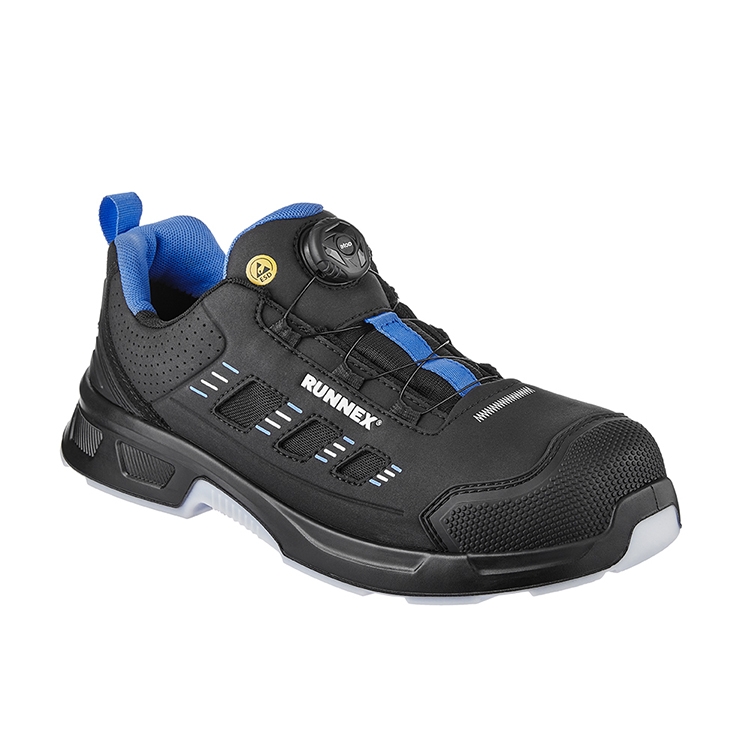 RUNNEX® S1PS-ESD-Sicherheitshalbschuhe atop ActionStar in Schwarz/Blau – Vorderansicht