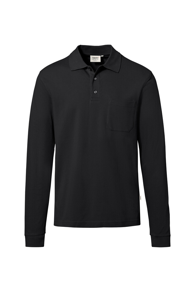 HAKRO 817 Pocket-Longsleeve-Polo MIKRALINAR® ECO in Schwarz – Vorderansicht