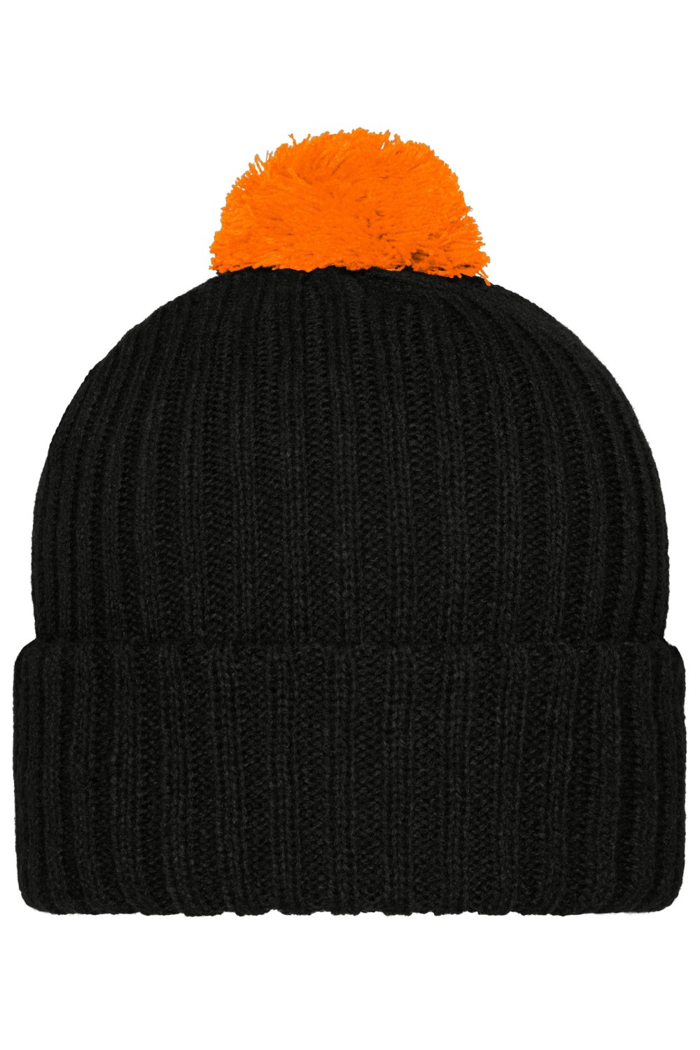 Daiber Knitted Cap with Pompon in Black/Orange – Vorderansicht