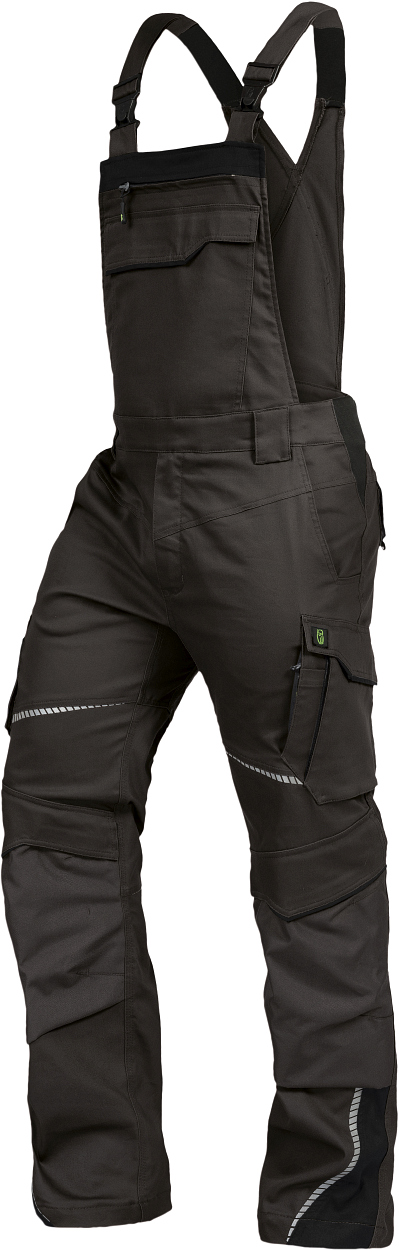 Leibwächter Latzhose FLEXL Flex Line in Anthrazit/Schwarz – Vorderansicht