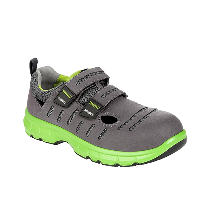 RUNNEX® S1PS-ESD-Sicherheitsklettsandalen FlexStar in Grau/Grün – Vorderansicht
