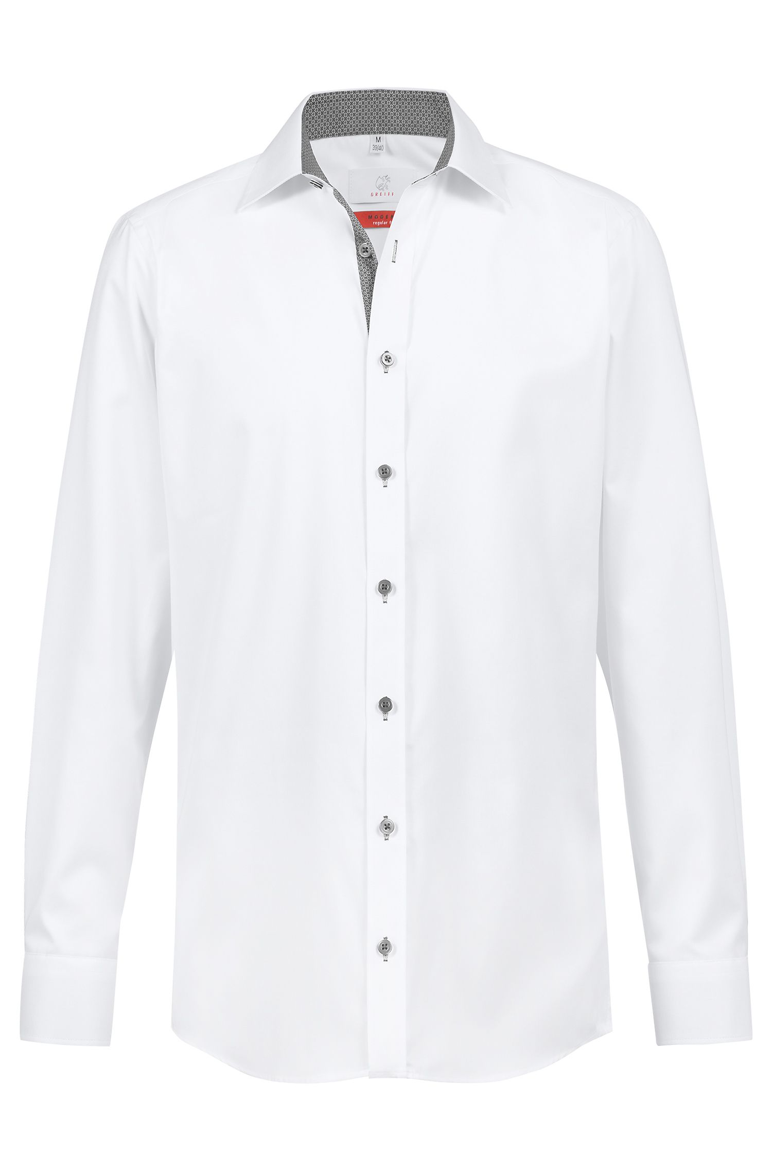 Greiff Herren-Hemd 1/1 RF Modern 37.5 in Weiß/Kontrast Grau – Vorderansicht